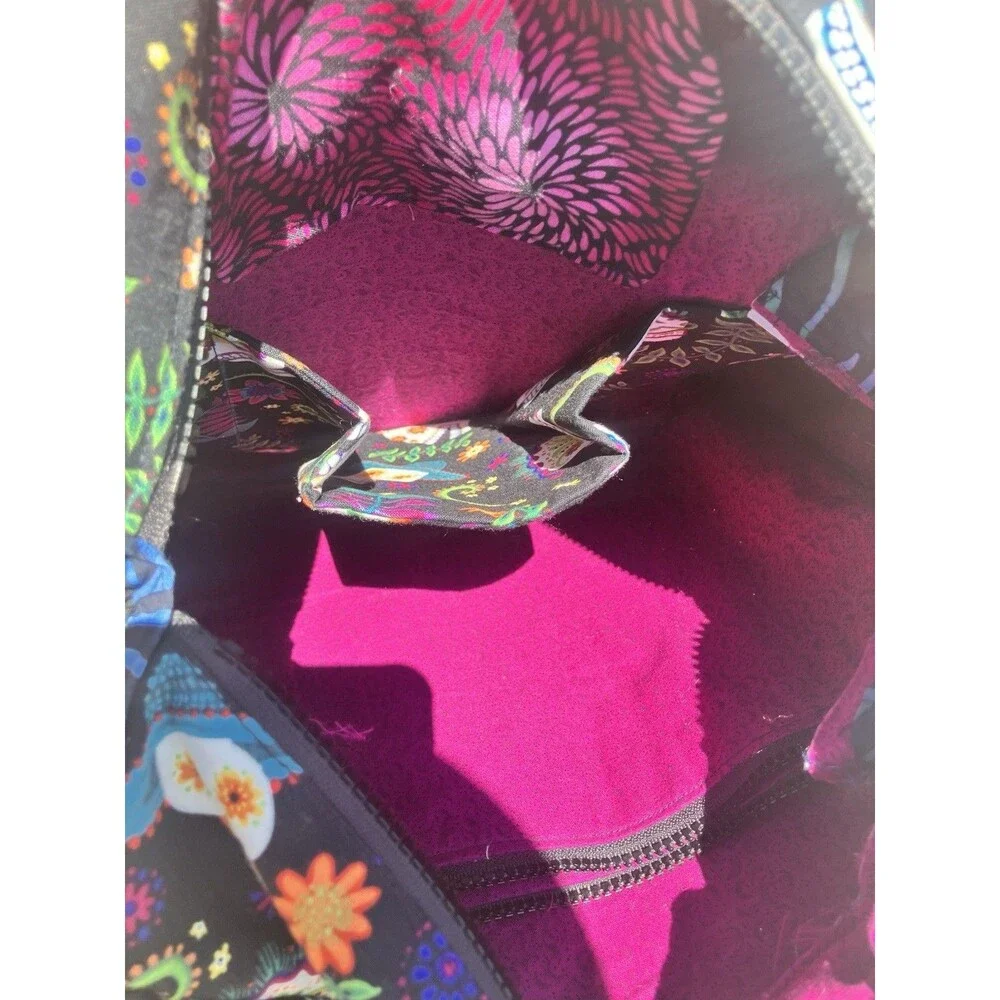 Large Knitting Tote Travel Bag Day Of The Dead Multiple Pockets 2 Straps
